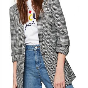 Miss selfridge checked rouched Sleeve Blazer